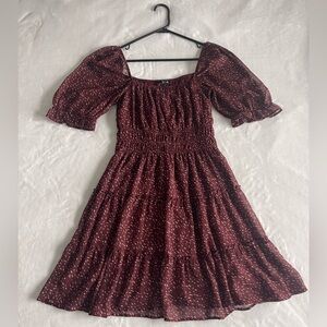 Trixxi Burgundy Midi Dress with Puff Sleeves